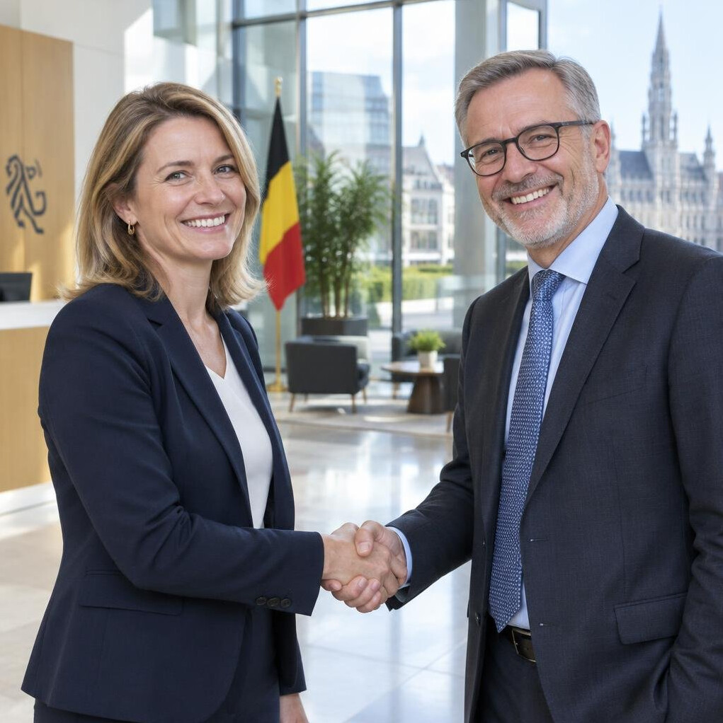 Two professionals shaking hands after a partnership agreement